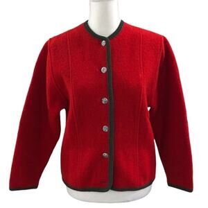 Vintage Lanamoden Salzburg Red Boiled Wool Cardigan Sweater